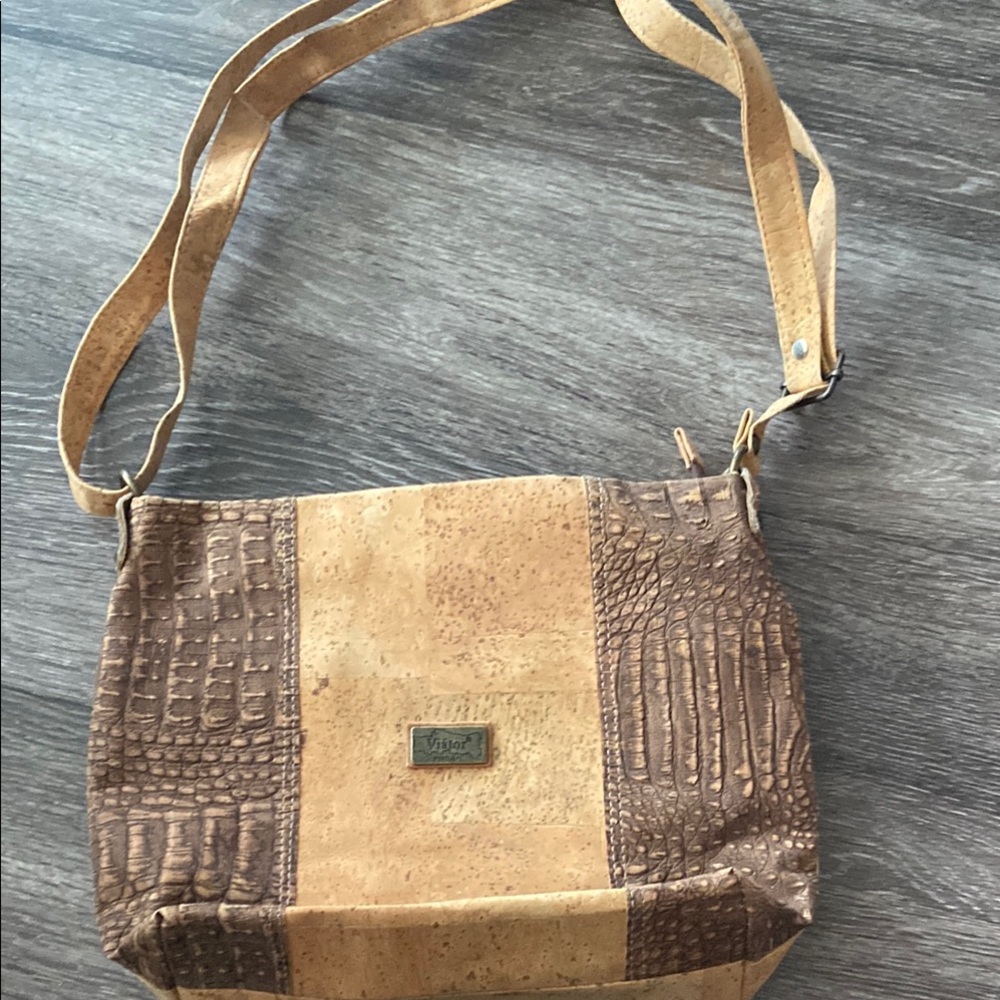 Tan and Brown Crossbody Bag with Patchwork Design